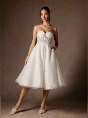 Azazie Nicolette A-Line Strapless Beaded Wedding Special Occasion Dress NEW